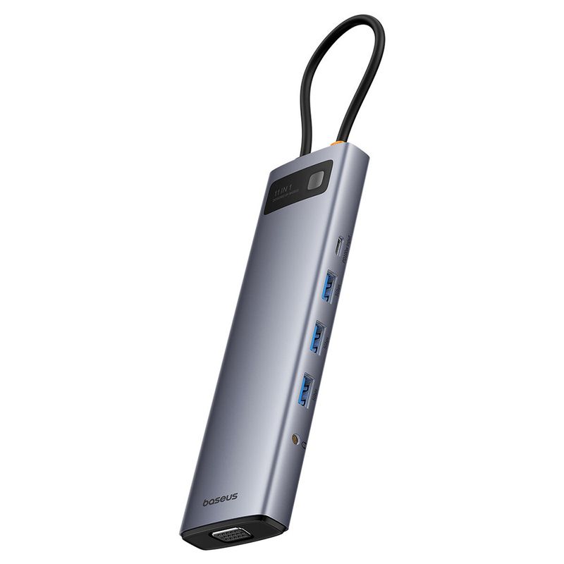 PC, gaming si accesorii - Retelistica - Hub-uri - Hub Type-C la HDMI 4K, VGA, 4xUSB, Type-C, RJ45, SD, TF, Jack 3.5mm - Baseus Metal Gleam (B00030709811-00) - Space Gri - Infinity.ro