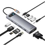 PC, gaming si accesorii - Retelistica - Hub-uri - Hub Type-C la HDMI 4K, VGA, 4xUSB, Type-C, RJ45, SD, TF, Jack 3.5mm - Baseus Metal Gleam (B00030709811-00) - Space Gri - Infinity.ro