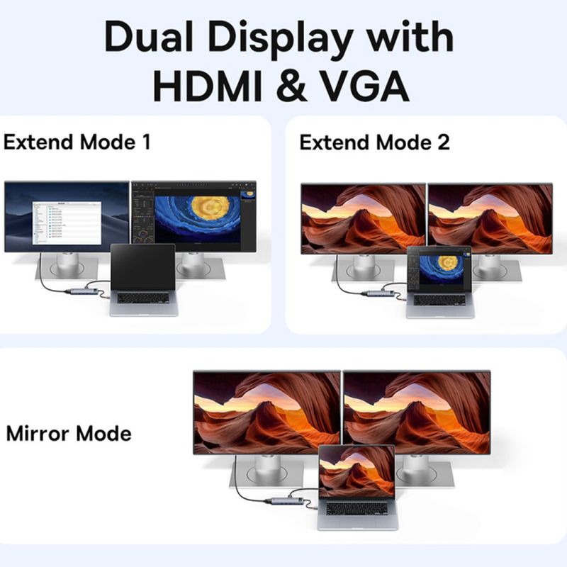 PC, gaming si accesorii - Retelistica - Hub-uri - Hub Type-C la HDMI 4K, VGA, 4xUSB, Type-C, RJ45, SD, TF, Jack 3.5mm - Baseus Metal Gleam (B00030709811-00) - Space Gri - Infinity.ro