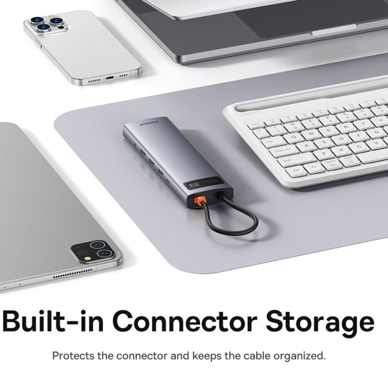 PC, gaming si accesorii - Retelistica - Hub-uri - Hub Type-C la HDMI 4K, VGA, 4xUSB, Type-C, RJ45, SD, TF, Jack 3.5mm - Baseus Metal Gleam (B00030709811-00) - Space Gri - Infinity.ro