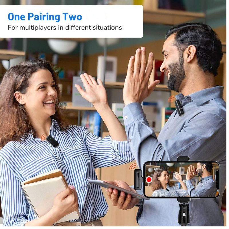 TV, Audio-Video si Foto - Audio profesionale - Microfoane profesionale - Set 2 Microfoane Lavaliera Wireless DolphinMC® , compatibil cu iPhone, Android, Ios, Reducere Zgomot, Vlogging - Infinity.ro