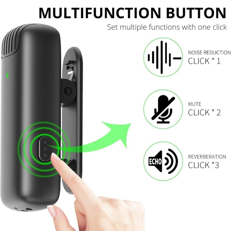 TV, Audio-Video si Foto - Audio profesionale - Microfoane profesionale - Set 2 Microfoane Lavaliera Wireless DolphinMC® , compatibil cu iPhone, Android, Ios, Reducere Zgomot, Vlogging - Infinity.ro
