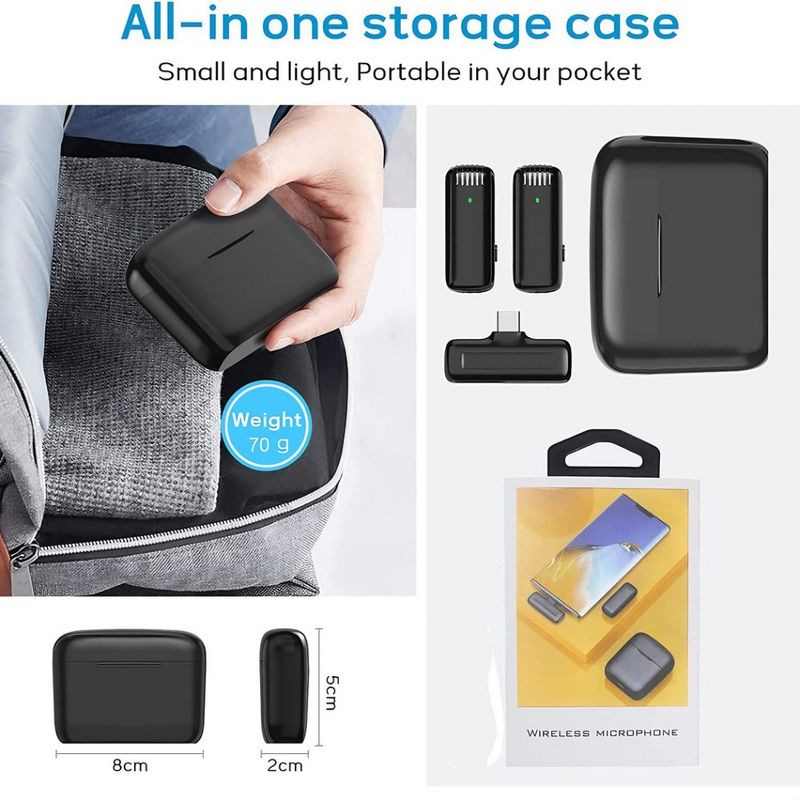 TV, Audio-Video si Foto - Audio profesionale - Microfoane profesionale - Set 2 Microfoane Lavaliera Wireless DolphinMC® , compatibil cu iPhone, Android, Ios, Reducere Zgomot, Vlogging - Infinity.ro
