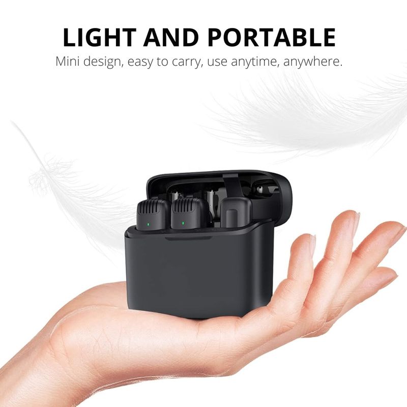TV, Audio-Video si Foto - Audio profesionale - Microfoane profesionale - Set 2 Microfoane Lavaliera Wireless DolphinMC® , compatibil cu iPhone, Android, Ios, Reducere Zgomot, Vlogging - Infinity.ro
