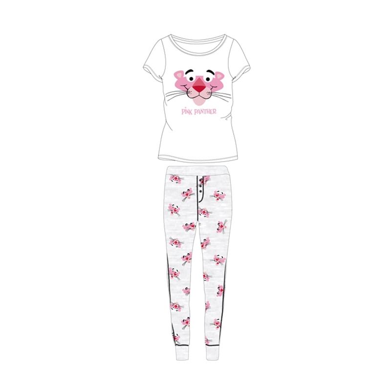 Fashion, accesorii si bijuterii - Femei - Lenjerie si pijamale femei - Pijamale femei - Pijama bumbac dama Pink Panther S INTL Alb/Roz - Infinity.ro