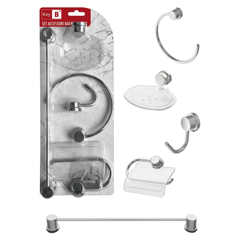 Casa si Gradina - Sanitare - Suporturi si accesorii baie - Accesorii baie - Set 5 accesorii baie Feridras Key B, metal cromat si ABS - Infinity.ro