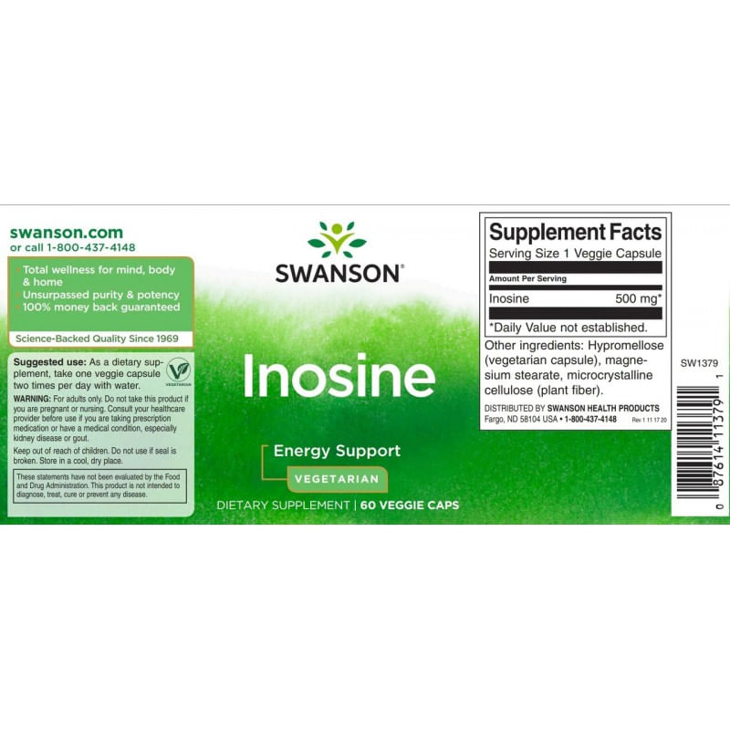 Ingrijire personala si Cosmetice - Sanatate si wellness - Suplimente alimentare - Vitamine si minerale - Inosine 500mg 60 Capsule Swanson - Infinity.ro