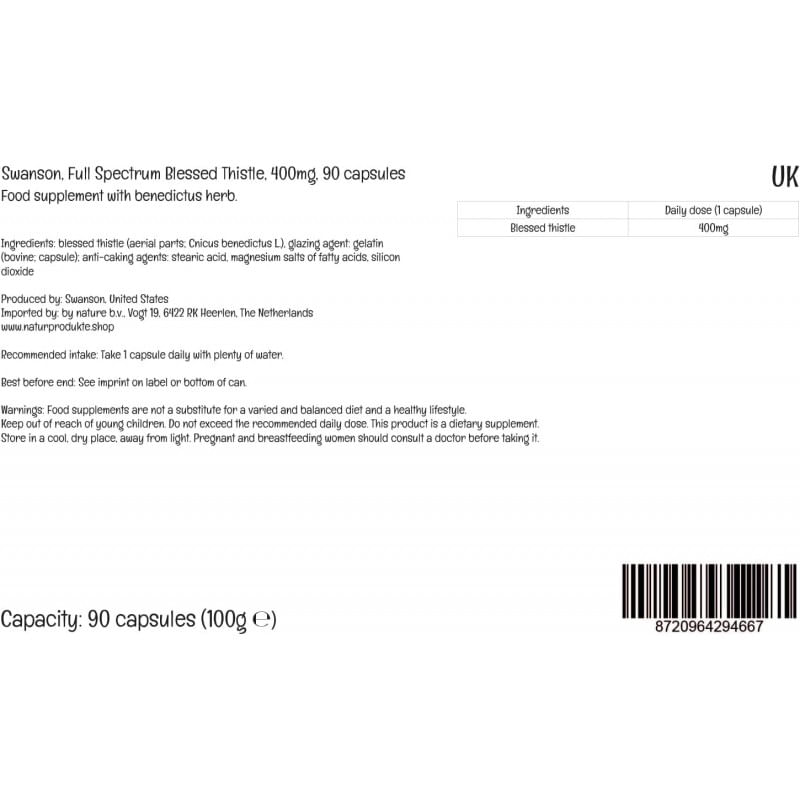 Ingrijire personala si Cosmetice - Sanatate si wellness - Suplimente alimentare - Vitamine si minerale - Full Spectrum Blessed Thistle (Schinel) 400mg 90 Capsule Swanson - Infinity.ro