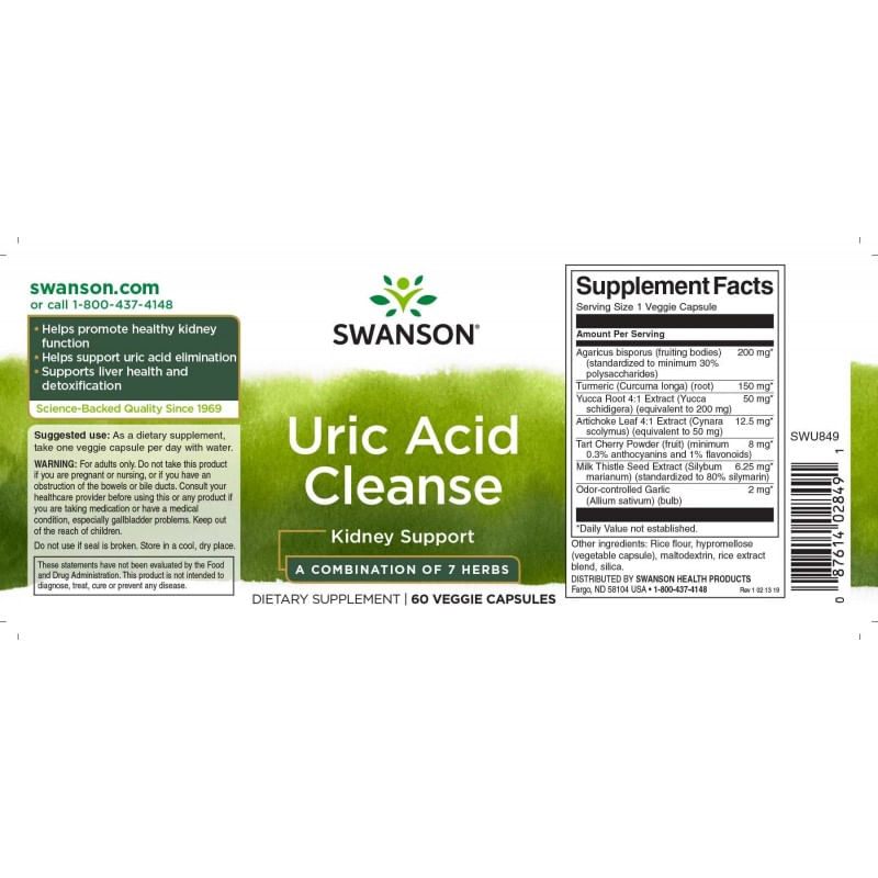 Ingrijire personala si Cosmetice - Sanatate si wellness - Suplimente alimentare - Vitamine si minerale - Uric Acid Cleanse 60 Capsule Swanson - Infinity.ro
