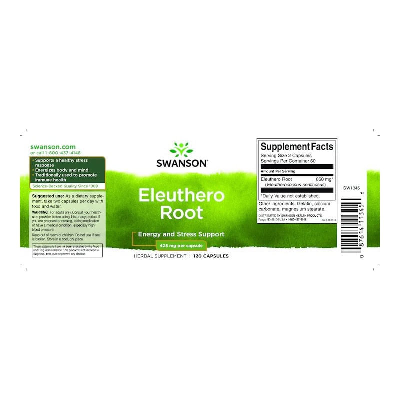 Ingrijire personala si Cosmetice - Sanatate si wellness - Suplimente alimentare - Vitamine si minerale - Eleuthero, radacina Ginseng Siberian 425 mg 120 Capsule Swanson - Infinity.ro