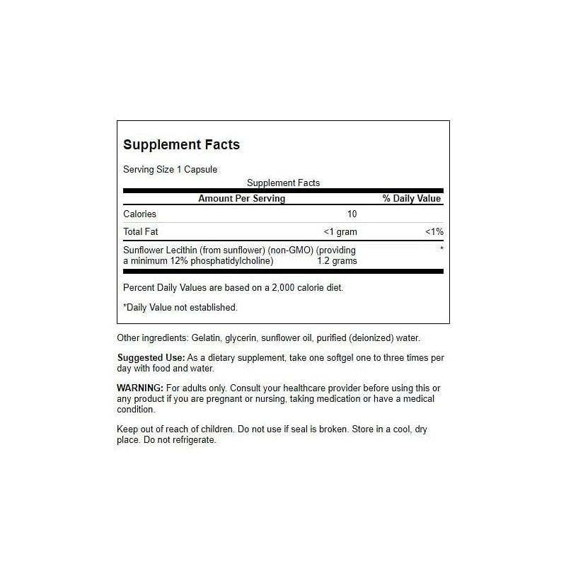 Ingrijire personala si Cosmetice - Sanatate si wellness - Suplimente alimentare - Vitamine si minerale - Lecitina din floarea soarelui 1.200mg 90 Capsule moi Swanson - Infinity.ro