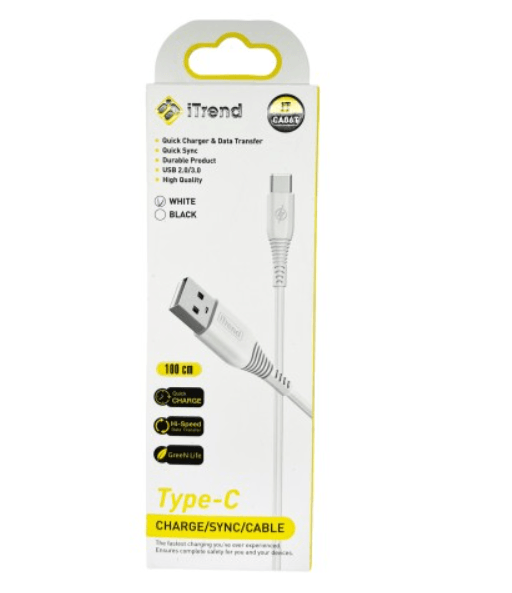 Cablu de date/incarcare rapida (Fast Charge), USB A - Type-C, 1m