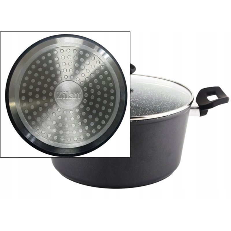 Casa si Gradina - Bucatarie si vesela - Vase pentru gatit - Oale si cratite - Oala cu capac sticla Zilan ZLN-3321, Diametru 24 cm, Inaltime 12 cm, Material aluminiu, Interior granit, Inductie - Infinity.ro