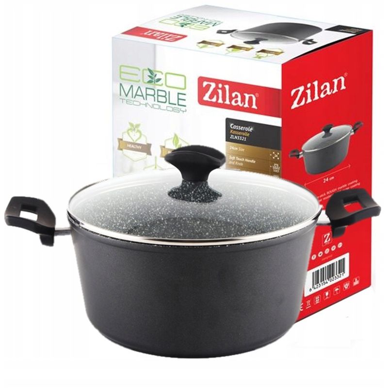 Casa si Gradina - Bucatarie si vesela - Vase pentru gatit - Oale si cratite - Oala cu capac sticla Zilan ZLN-3321, Diametru 24 cm, Inaltime 12 cm, Material aluminiu, Interior granit, Inductie - Infinity.ro