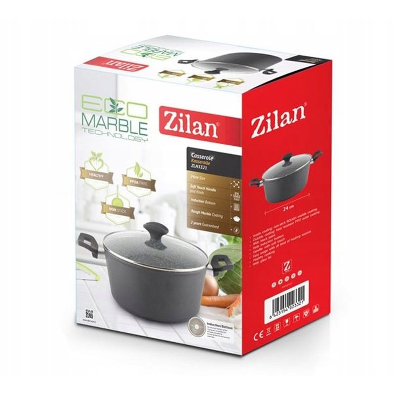 Casa si Gradina - Bucatarie si vesela - Vase pentru gatit - Oale si cratite - Oala cu capac sticla Zilan ZLN-3321, Diametru 24 cm, Inaltime 12 cm, Material aluminiu, Interior granit, Inductie - Infinity.ro