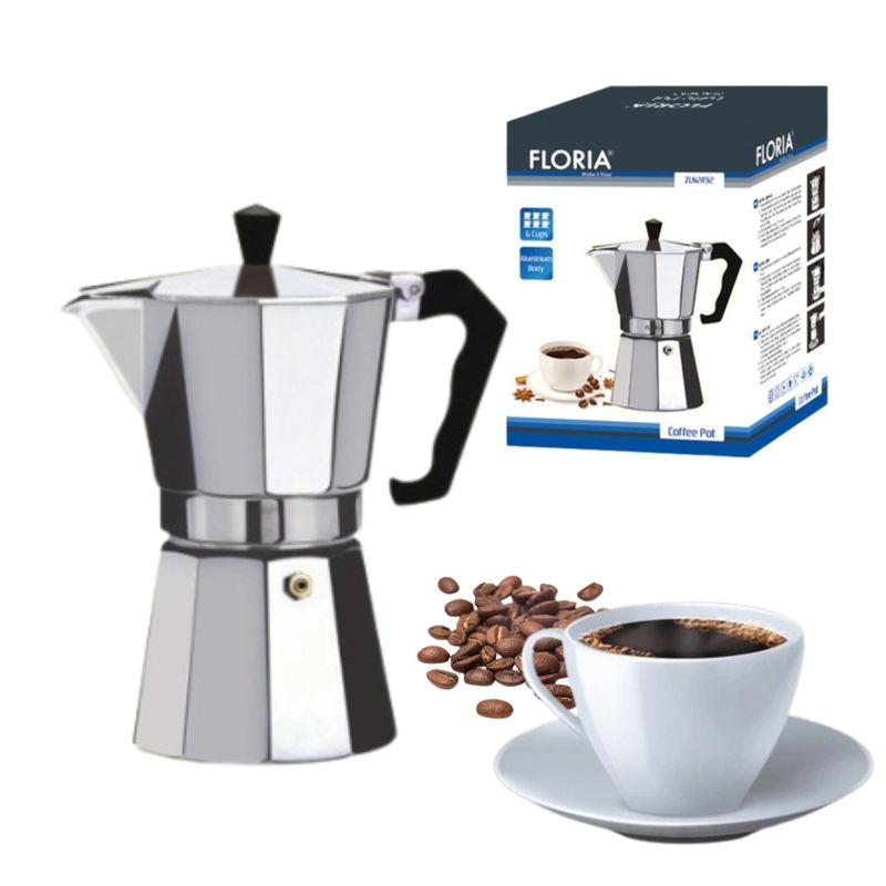 Electronice si Electrocasnice - Electrocasnice bucatarie - Preparare bauturi - Cafetiere - Cafetiera Espresso Floria ZLN-2485, 3 cesti, 150 ml, Ø8 cm, aluminiu, Argintiu - Infinity.ro