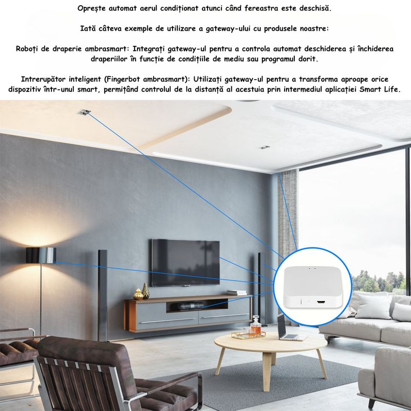 Casa si Gradina - Electrice - Smart Home - Centrale si module smart home - Smart home gateway ambrasmart, Zigbee 3.0, Bluetooth, Temperatura de Lucru -10°C pana la 55°C, Alb, Multifunctional - Infinity.ro