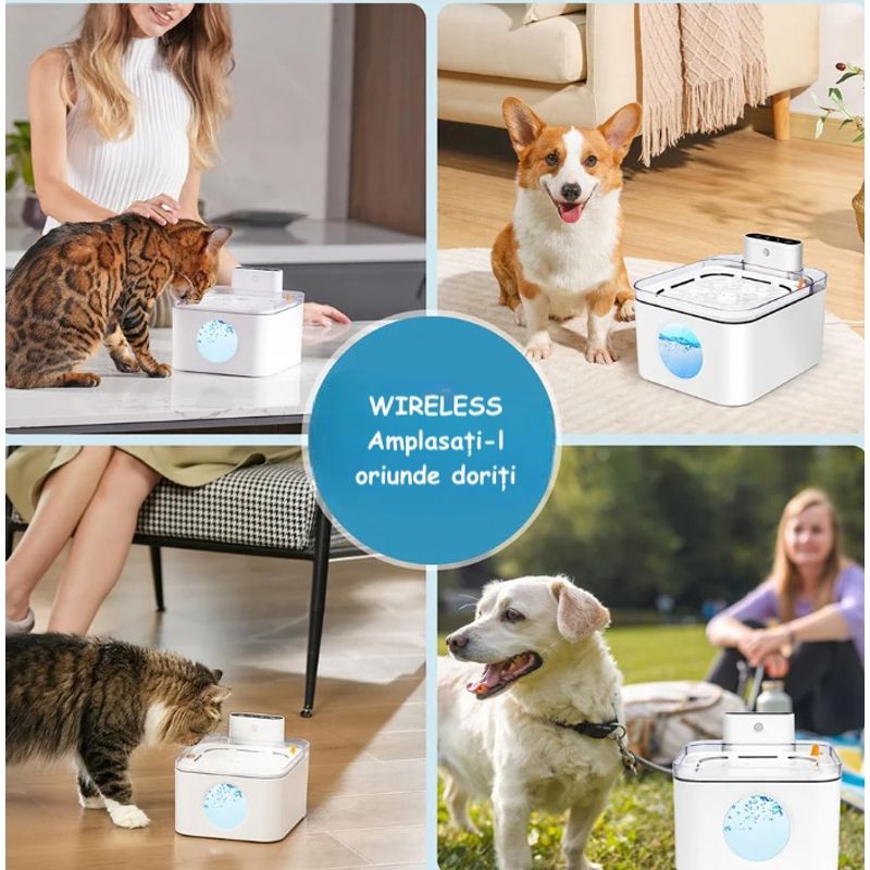 Petshop - Accesorii petshop - Castroane si adapatori - Dispenser automat de Apa pentru animale de companie, Avansat, pentru Pisici, Caini, Tehnologie de Inductie, Alb - Infinity.ro