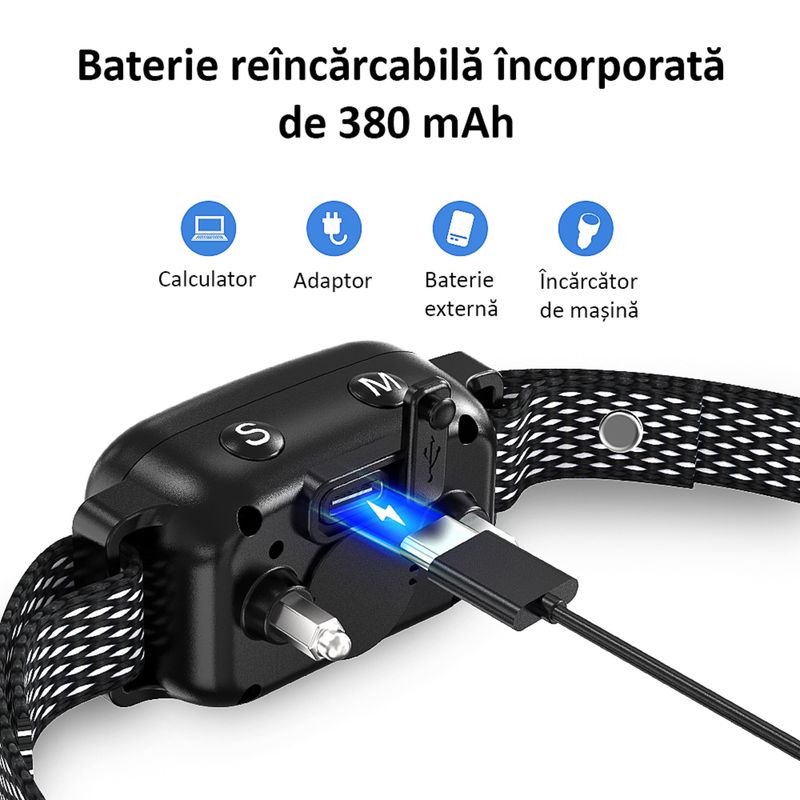 Petshop - Accesorii petshop - Zgarzi, lese si hamuri - Zgarzi - Zgarda Antilatrat Electrica Profesionala ENZIRO™, Display, 5 Moduri de lucru, 7 Nivele, Rezistenta la Apa, Praf,  Negru - Infinity.ro
