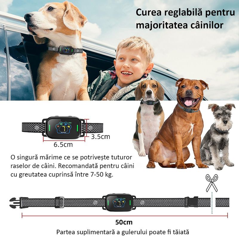 Petshop - Accesorii petshop - Zgarzi, lese si hamuri - Zgarzi - Zgarda Antilatrat Electrica Profesionala ENZIRO™, Display, 5 Moduri de lucru, 7 Nivele, Rezistenta la Apa, Praf,  Negru - Infinity.ro