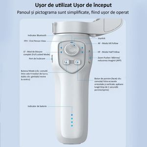 Sistem Stabilizator Imagine Profesional ENZIRO™, Gimbal cu 3 Axe Pentru Smartphone, Control Gesturi, Auto Face Tracking