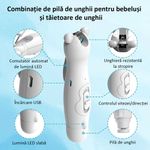 Jucarii, Copii si Bebe - Igiena si ingrijire - Accesorii ingrijire copii - Alte accesorii - Pila de Unghii Profesionala pentru Bebelusi ENZIRO™, Electrica, cu Unghiera, 6 Capete Incluse, Lumina LED, USB, Alba - Infinity.ro