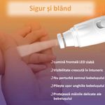 Jucarii, Copii si Bebe - Igiena si ingrijire - Accesorii ingrijire copii - Alte accesorii - Pila de Unghii Profesionala pentru Bebelusi ENZIRO™, Electrica, cu Unghiera, 6 Capete Incluse, Lumina LED, USB, Alba - Infinity.ro