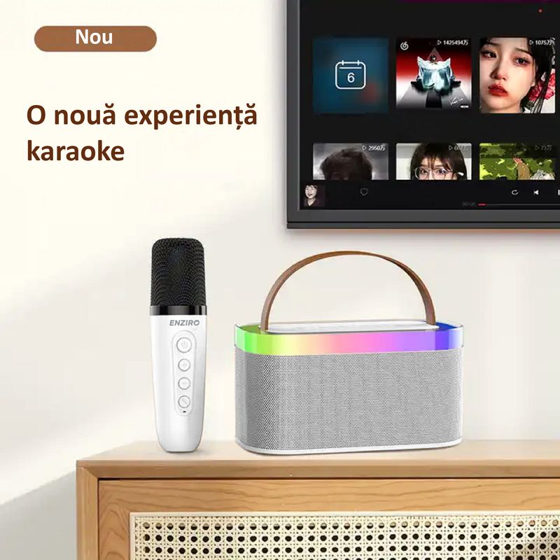 TV, Audio-Video si Foto - Audio profesionale - Microfoane profesionale - Microfon Karaoke pentru Copii si Adulti SMART ENZIRO™, Difuzor Separat cu Lumini LED, Conexiune Bluetooth, Wireless, Alb - Infinity.ro