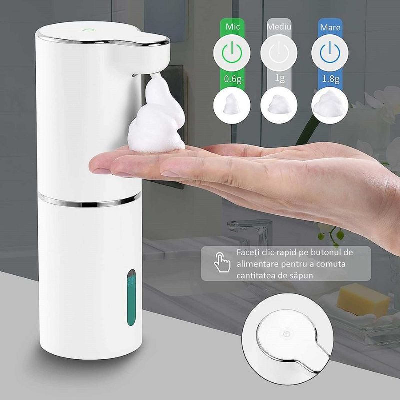 Casa si Gradina - Sanitare - Suporturi si accesorii baie - Dispensere - Dozator Profesional Sapun Lichid cu Spuma ENZIRO™, 3 Moduri, Senzor de Miscare, Rezistent la Apa, USB, Suport, 300 ml - Infinity.ro