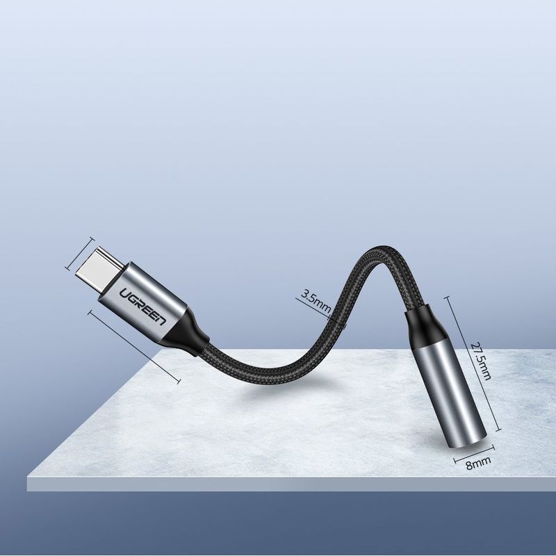 TV, Audio-Video si Foto - Accesorii TV si audio - Cabluri si adaptoare audio - Adaptor Audio Type-C la Jack 10cm - UVerde (30632) - Gri - Infinity.ro