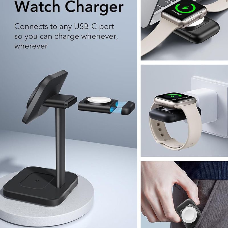 Laptop, Telefoane si Tablete - Telefoane mobile si accesorii - Accesorii Telefoane - Incarcatoare telefoane - Statie de Incarcare MagSafe pentru Apple cu Incarcator pentru Ceas Portabil - ESR HaloLock - Negru - Infinity.ro