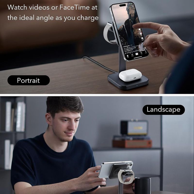 Laptop, Telefoane si Tablete - Telefoane mobile si accesorii - Accesorii Telefoane - Incarcatoare telefoane - Statie de Incarcare MagSafe pentru Apple cu Incarcator pentru Ceas Portabil - ESR HaloLock - Negru - Infinity.ro