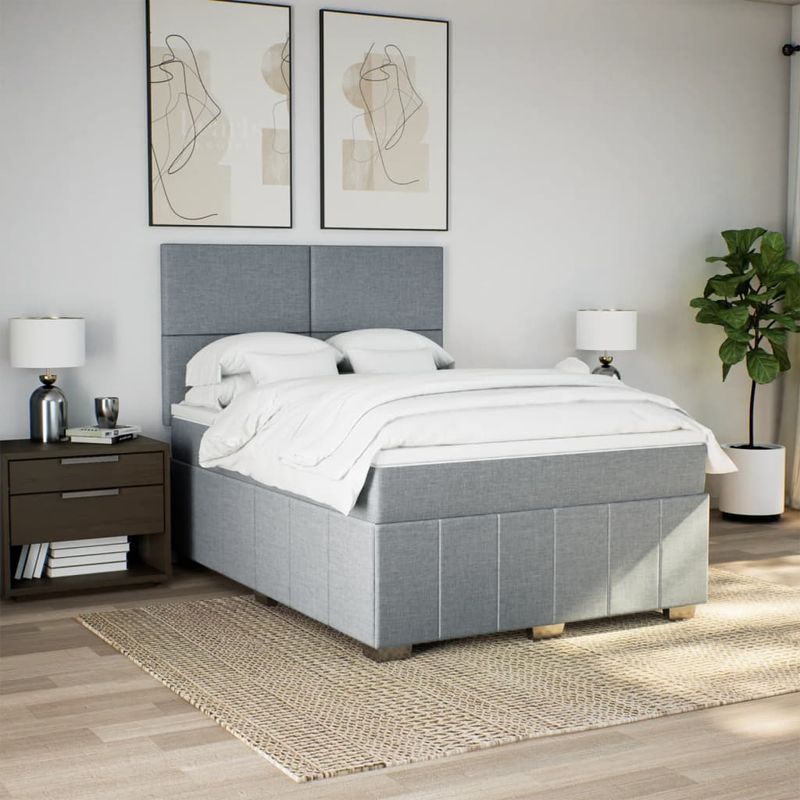Casa si Gradina - Mobilier - Paturi si accesorii - Paturi - Pat continental, gri deschis, 140x200 cm, material textil - Infinity.ro
