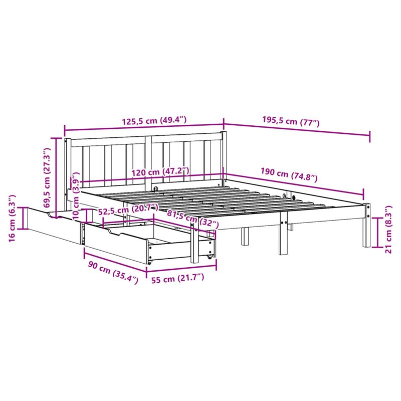 Casa si Gradina - Mobilier - Paturi si accesorii - Paturi - Cadru pat fara saltea, maro ceruit, 120x190 cm, lemn masiv pin - Infinity.ro