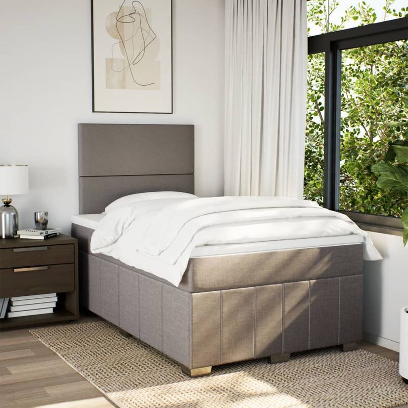 Casa si Gradina - Mobilier - Paturi si accesorii - Paturi - Pat box spring cu saltea, gri taupe, 120x200 cm, textil - Infinity.ro