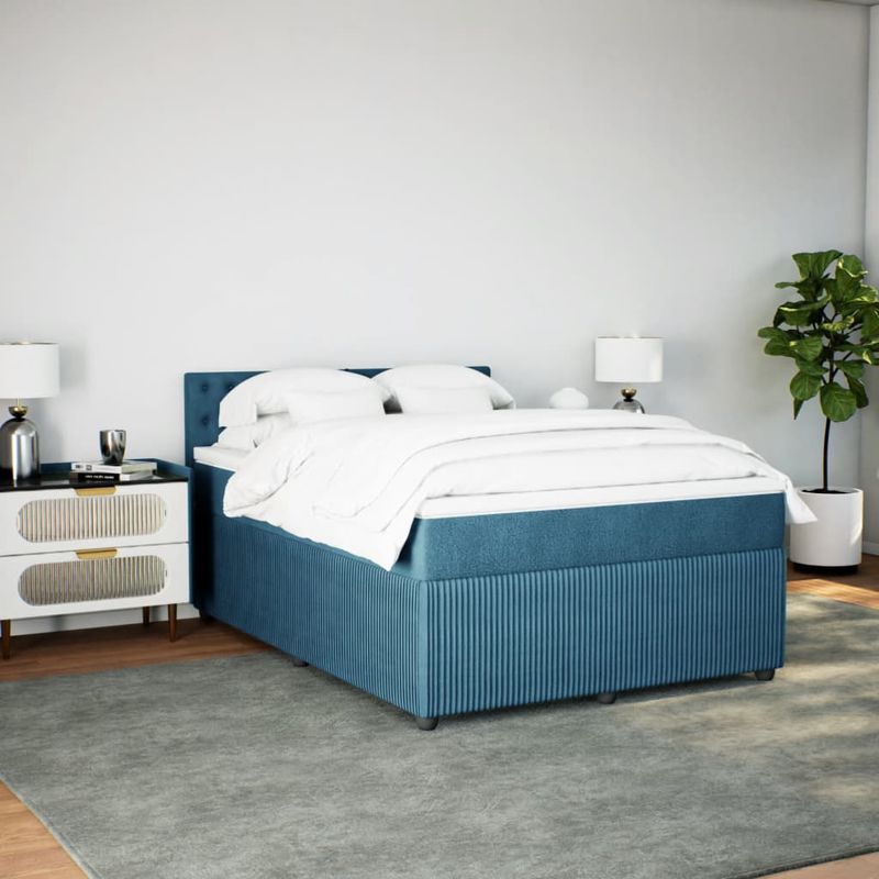 Casa si Gradina - Mobilier - Paturi si accesorii - Paturi - Pat box spring cu saltea, albastru, 140x200 cm, catifea - Infinity.ro