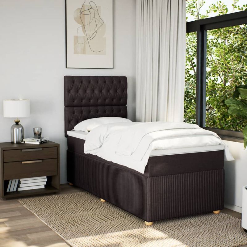Casa si Gradina - Mobilier - Paturi si accesorii - Paturi - Pat box spring cu saltea, maro inchis, 100x200 cm, textil - Infinity.ro