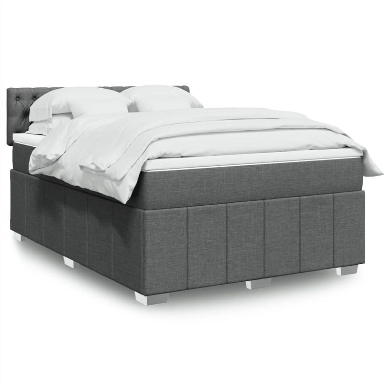 Casa si Gradina - Mobilier - Paturi si accesorii - Paturi - Pat box spring cu saltea, gri inchis, 140x190 cm, textil - Infinity.ro