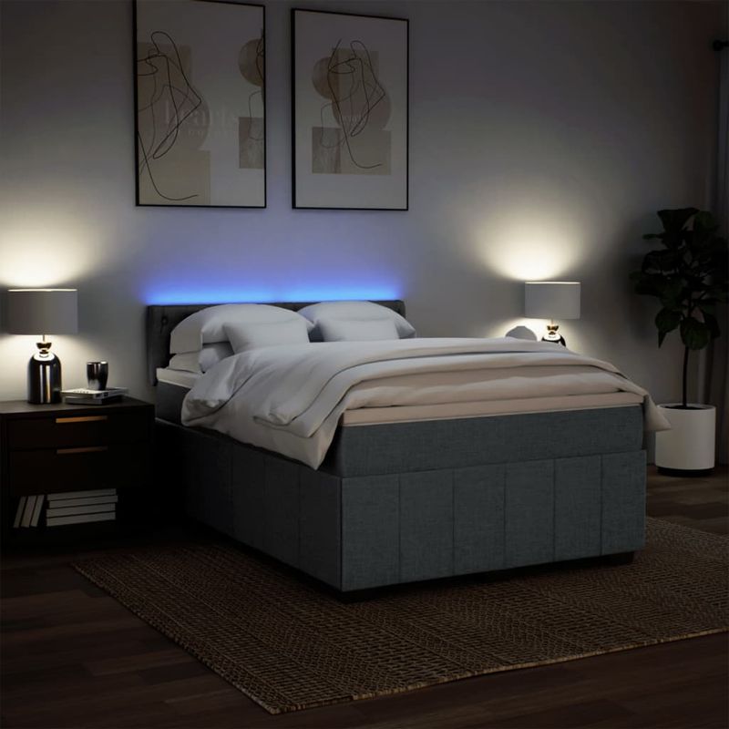 Casa si Gradina - Mobilier - Paturi si accesorii - Paturi - Pat box spring cu saltea, gri inchis, 140x190 cm, textil - Infinity.ro