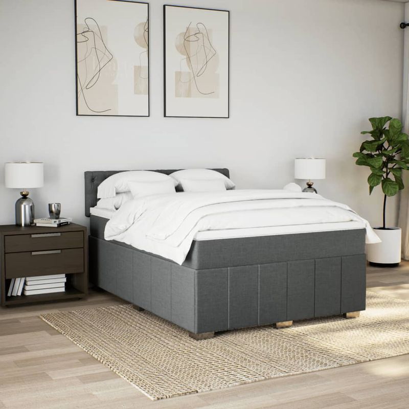 Casa si Gradina - Mobilier - Paturi si accesorii - Paturi - Pat box spring cu saltea, gri inchis, 140x190 cm, textil - Infinity.ro