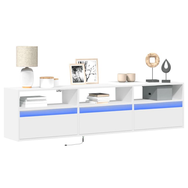 Casa si Gradina - Mobilier - Comode si corpuri - Comode - Comoda TV de perete cu lumini LED, alb, 180x31x45 cm - Infinity.ro