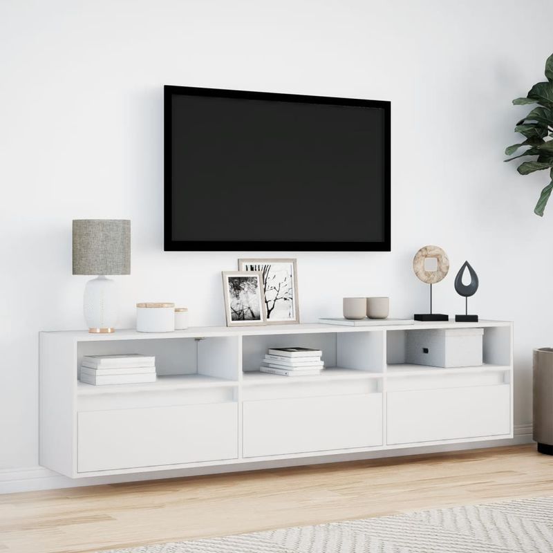 Casa si Gradina - Mobilier - Comode si corpuri - Comode - Comoda TV de perete cu lumini LED, alb, 180x31x45 cm - Infinity.ro