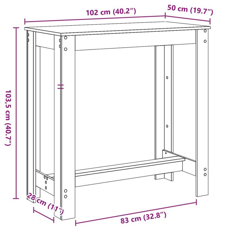 Casa si Gradina - Mobilier - Mese si birouri - Mese bucatarie si dining - Masa de bar, lemn vechi, 102x50x103,5 cm, lemn prelucrat - Infinity.ro