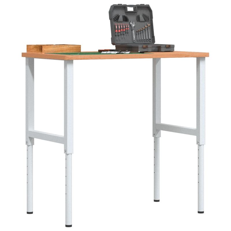 Casa si Gradina - Constructii - Scule de mana si unelte - Mese si bancuri de lucru - Banc lucru 100x60x(71,5-98) cm lemn masiv fag, dreptunghiular, maro închis și alb - Infinity.ro