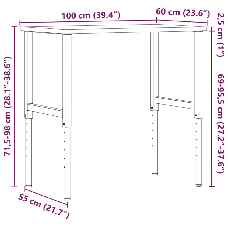 Casa si Gradina - Constructii - Scule de mana si unelte - Mese si bancuri de lucru - Banc lucru 100x60x(71,5-98) cm lemn masiv fag, dreptunghiular, maro și alb - Infinity.ro