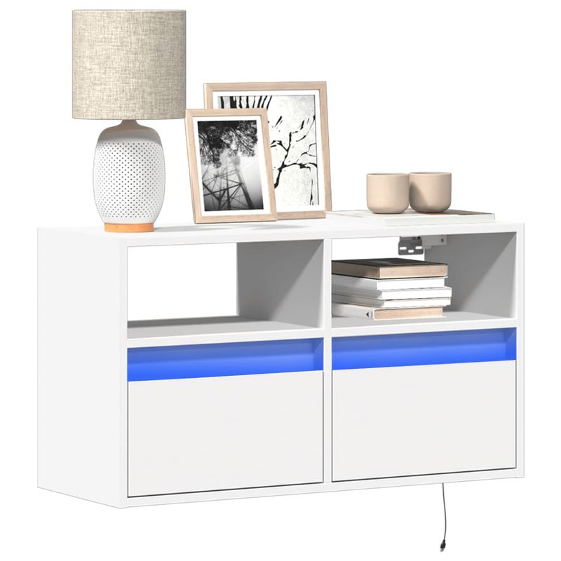 Casa si Gradina - Mobilier - Comode si corpuri - Comode - Comoda TV de perete cu lumini LED, alb, 80x31x45 cm - Infinity.ro