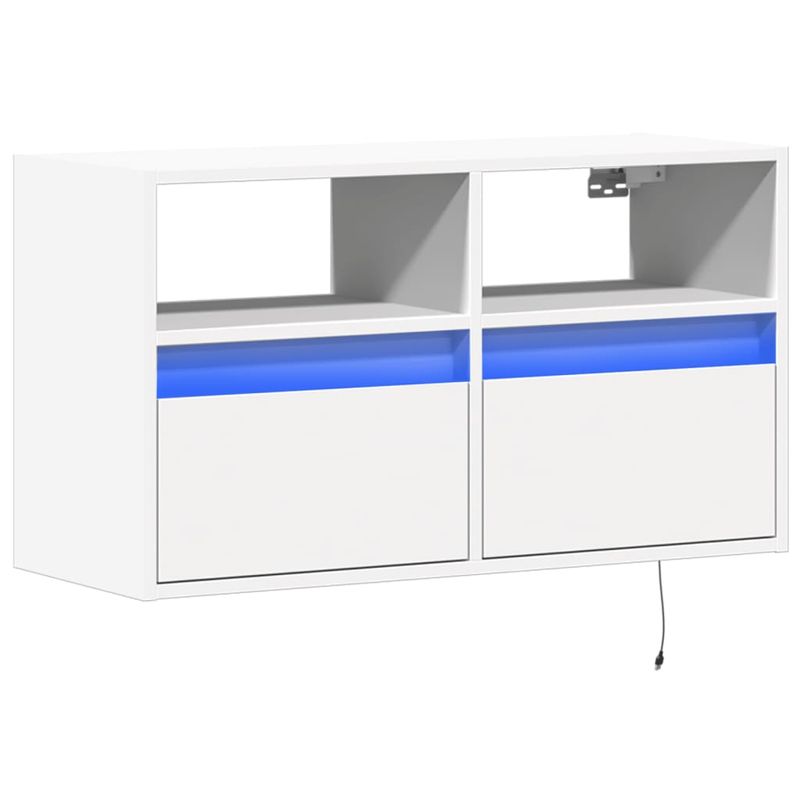 Casa si Gradina - Mobilier - Comode si corpuri - Comode - Comoda TV de perete cu lumini LED, alb, 80x31x45 cm - Infinity.ro
