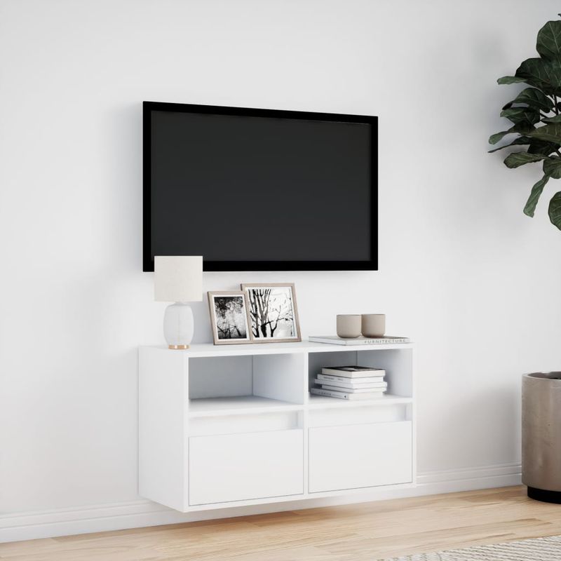 Casa si Gradina - Mobilier - Comode si corpuri - Comode - Comoda TV de perete cu lumini LED, alb, 80x31x45 cm - Infinity.ro