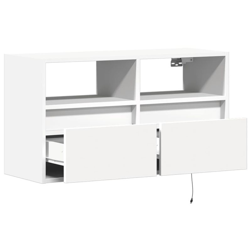Casa si Gradina - Mobilier - Comode si corpuri - Comode - Comoda TV de perete cu lumini LED, alb, 80x31x45 cm - Infinity.ro