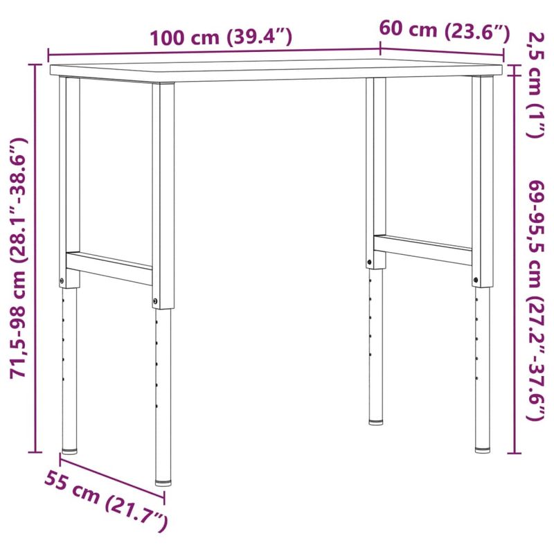 Casa si Gradina - Constructii - Scule de mana si unelte - Mese si bancuri de lucru - Banc lucru maro 100x60x(71,5-98)cm lemn masiv stejar dreptunghi, maro închis și negru - Infinity.ro